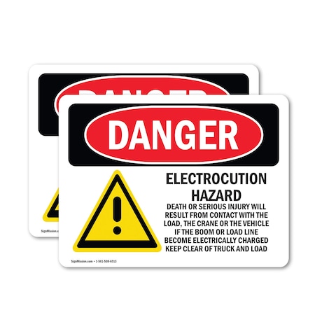 Signmission Electrocution Hazard Crane Danger Sign, Vinyl Decal, 24in W x 18in L, 2PK OS-2PACK-DS-D-1824-L-1763
